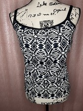 FANTASIE Black Tribal Print Tankini Swim Top US 32J New Slimming Built In Bra