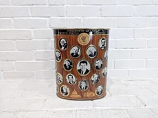Vintage US Presidents Trash Can JV Reed & Co Metal Tin Wastebasket Americana