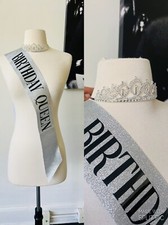 Silver Birthday Crowns for Women Birthday Queen Sash and Tiara for Women Silv...