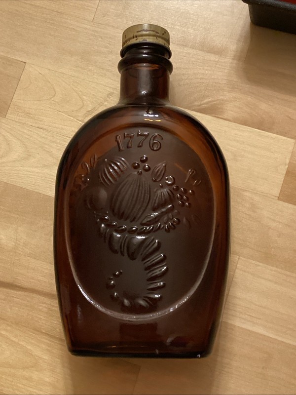 Vintage Log Cabin Syrup Bottle Harvest 1776 Bicentennial Commemorative Glass