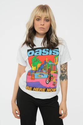 Oasis T Shirt Be Here Now Illustration Band Logo Nue offiziell Unisex Weiß Size - Bild 1 von 4