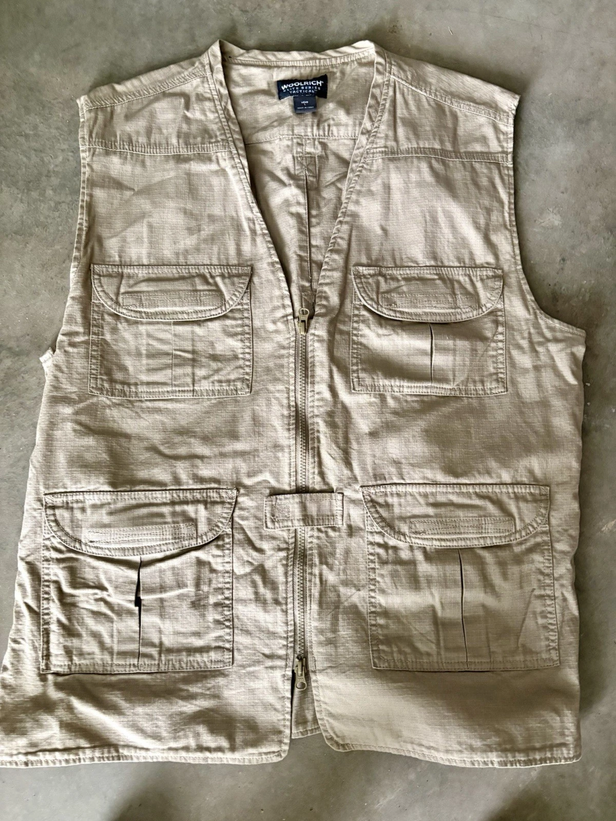Woolrich Elite Series Tactical Vest Men’s-L Khaki Multi Pocket Outdoor Fishing