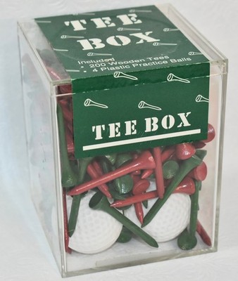 Vintage Golf Tee Box with 4 Practice Balls 200 Wooden Tees Green & Red New