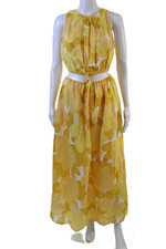 Faithfull The Brand Women Maxi Sundress Yellow Linen Floral Size 6