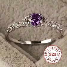 925 Silver Filigree  Amethyst Women's Ring Size 7 With Box