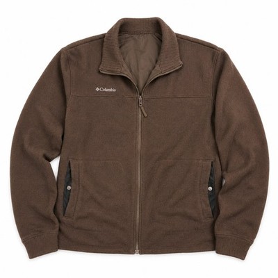 Columbia Men's Brown Full-Zip Fleece Jacket with Ribbed Collar and Snap Pockets