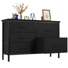 Dresser for Bedroom with 5 Storage Drawers Fabric Chest of Metal Frame Living