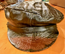 1930s-era Harley-Davidson Black Leather Newsboy Cap, Vintage Hat 