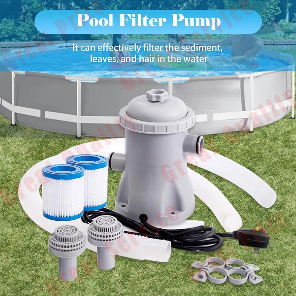 Electric Swimming Pool Filter Pump Aquarium Flow Clear Tank Water Filtration - Image 2 of 4