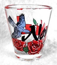 New York Shot Glass Roses Bluebird Design Shooter 2-3/8" Made in USA Jigger