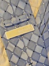 Michael Kors Men's Blue White Black Geometric 100 Silk Tie One Size