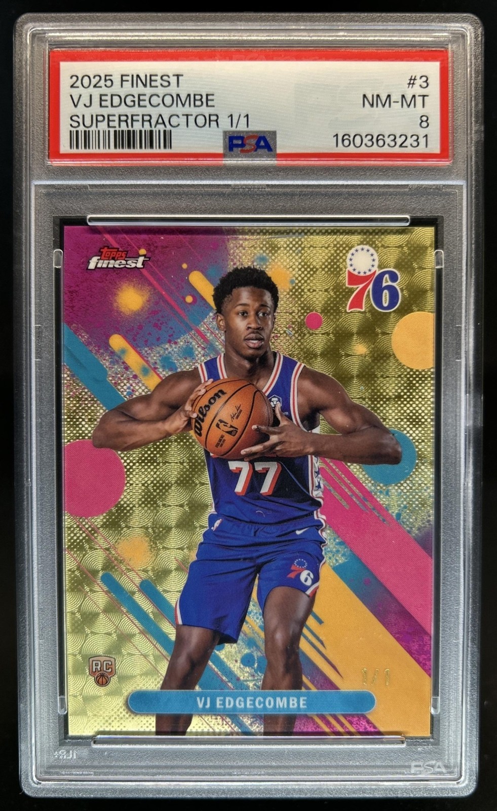 2025-26 Topps Finest VJ Edgecombe Common RC SuperFractor Rookie #1/1 76ers PSA 8