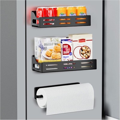 3 Pack Magnetic Spice Rack for Refrigerator with Paper Towel Holder, Magnetic