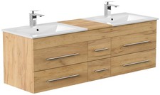 Badmöbel Waschplatz "Nero XL" Eiche Gold Waschtisch Badezimmer-Ausstattung Set