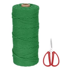 Braided Macrame Cord, 3mm x 109 Yards Cotton Rope with Scissors Deep Green 