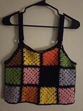 the ragged priest Women's Multicolor Granny Square Short Tank Top Size M