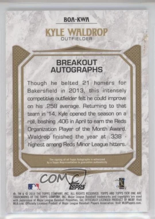 2016 Topps Tier One Breakout Red Ink /5 Kyle Waldrop #BOA-KWA Rookie Auto RC - Image 2 of 2