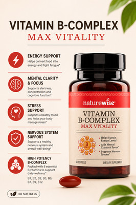 Vitamin B Complex for Women & Men with Biotin, Folic Acid - Energy Support, 60Ct