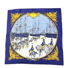 Hermès Scarf Carré 90 Marine et Cavalerie 2 Pluviose Silk Blue
