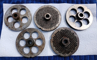 Vintage Lot 5 Large 6'' Kasco Never Sold Hook Eye Big Meat Grinder Plates Set 5