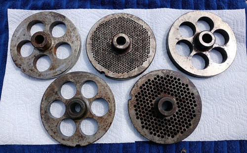 Vintage Lot 5 Large 6" Kasco Never Sold Hook Eye Big Meat Grinder Plates Set 5