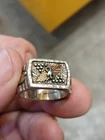 Vintage 10k Black Hills Gold & Sterling Silver large leaves Square Ring sz 10 BH