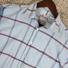 Vintage Levi's 1990 Western Shirt Mens L Blue Plaid Button Up Long Sleeve