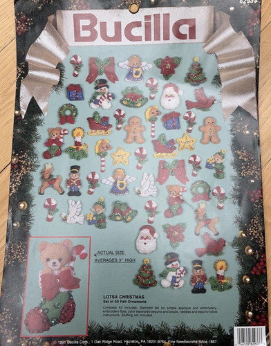 Bucilla Felt Kit Lotsa Christmas 50 Ornaments To Make Opened Pkg 1991