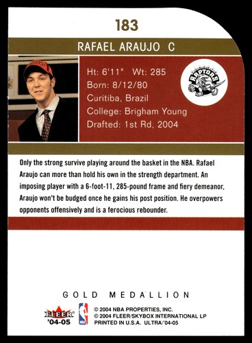 Rafael Araujo 2004 Fleer Ultra Gold Medallion Card #183 - Picture 2 of 2