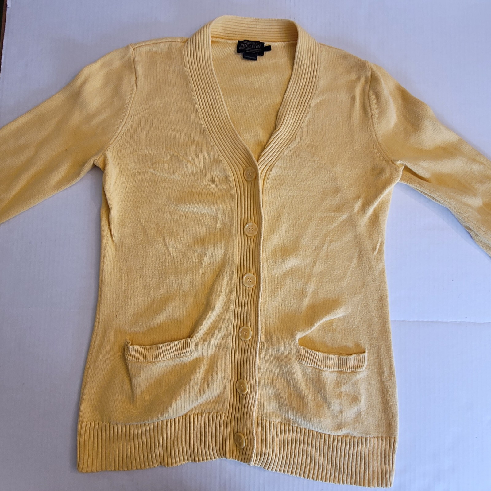 Pendleton Sweater Womens Large Yellow Button Up Cardigan Cotton Knit V Neck