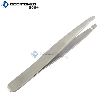 ODM New 3.5" Eyebrow Tweezers Slanted Precision Tip - Silver - Solid Classic Design