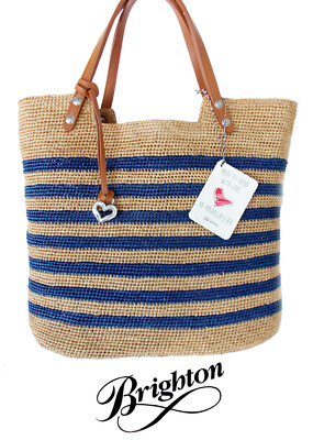 Brighton Madagascar ''Palmier'' Raffia Straw Striped Handbag Tote NWT - $260
