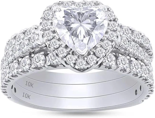 2.25ct Moissanite Three-in-One Heart Halo Eternity Band Set Ring in 10K Gold