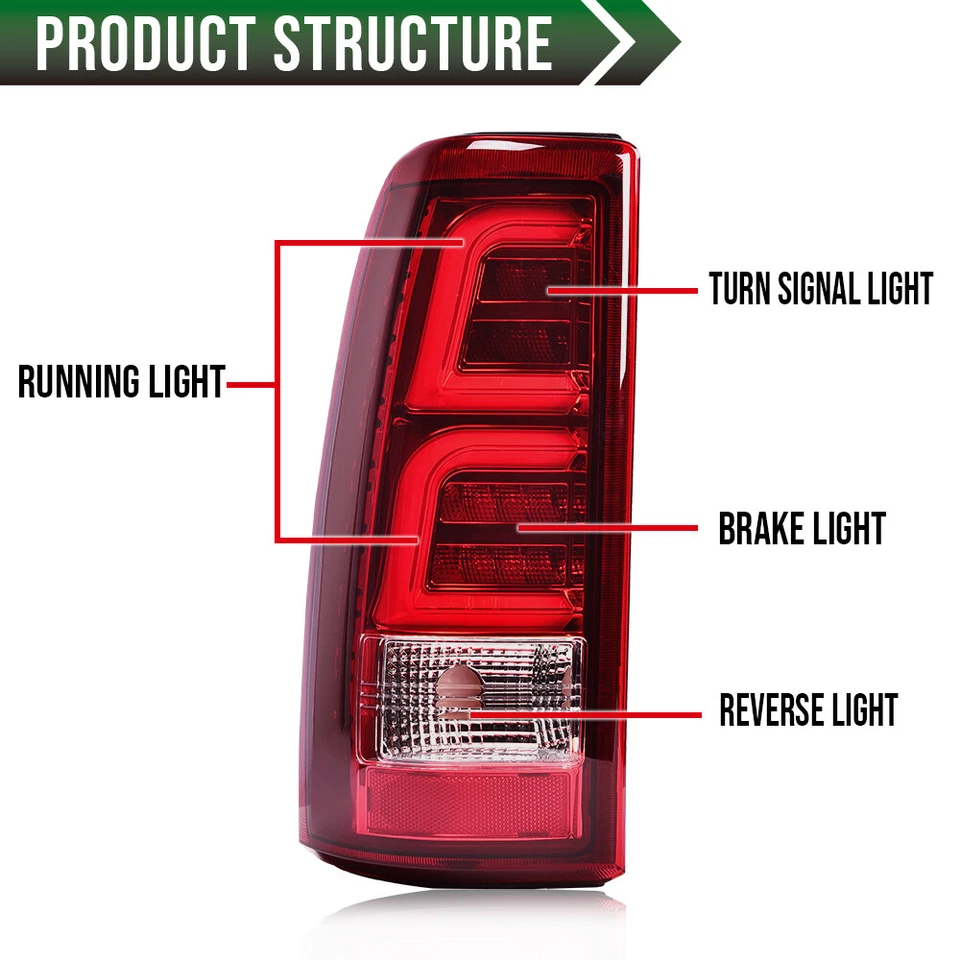Fit For 99-02 Chevy Silverado 1500/99-06 GMC Sierra LED Tube Tail Lights Red - Image 3 of 4