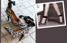 LANVIN for H&M Leopard Print Bow Crystal Rhinestone Pumps Size 9 US / 40 EUR