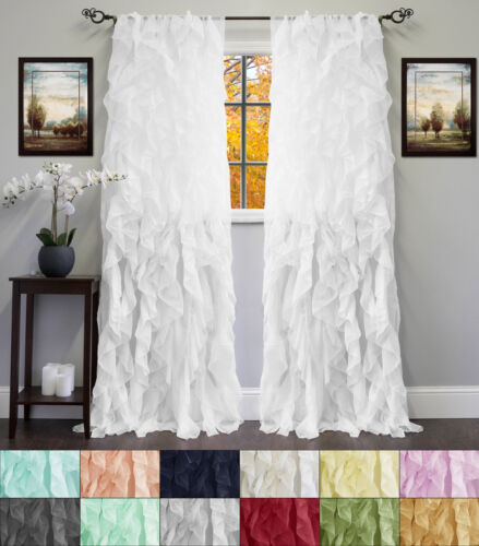 Chic Sheer Voile Vertical Ruffled Tier Window Curtain Single Panel 50" x 84" - Picture 1 of 14