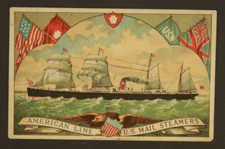 American Line US Mail Steamers 5.5" Trade Card John Brand Pennsylvania Railroad