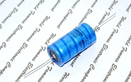 1pcs-PHILIPS 118 AHT 100uF 200V(125°C) 250V(85°C) Axial Capacitor-21x38mm