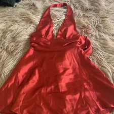 Zara Red Satin Halter Neck Short Dress Size M