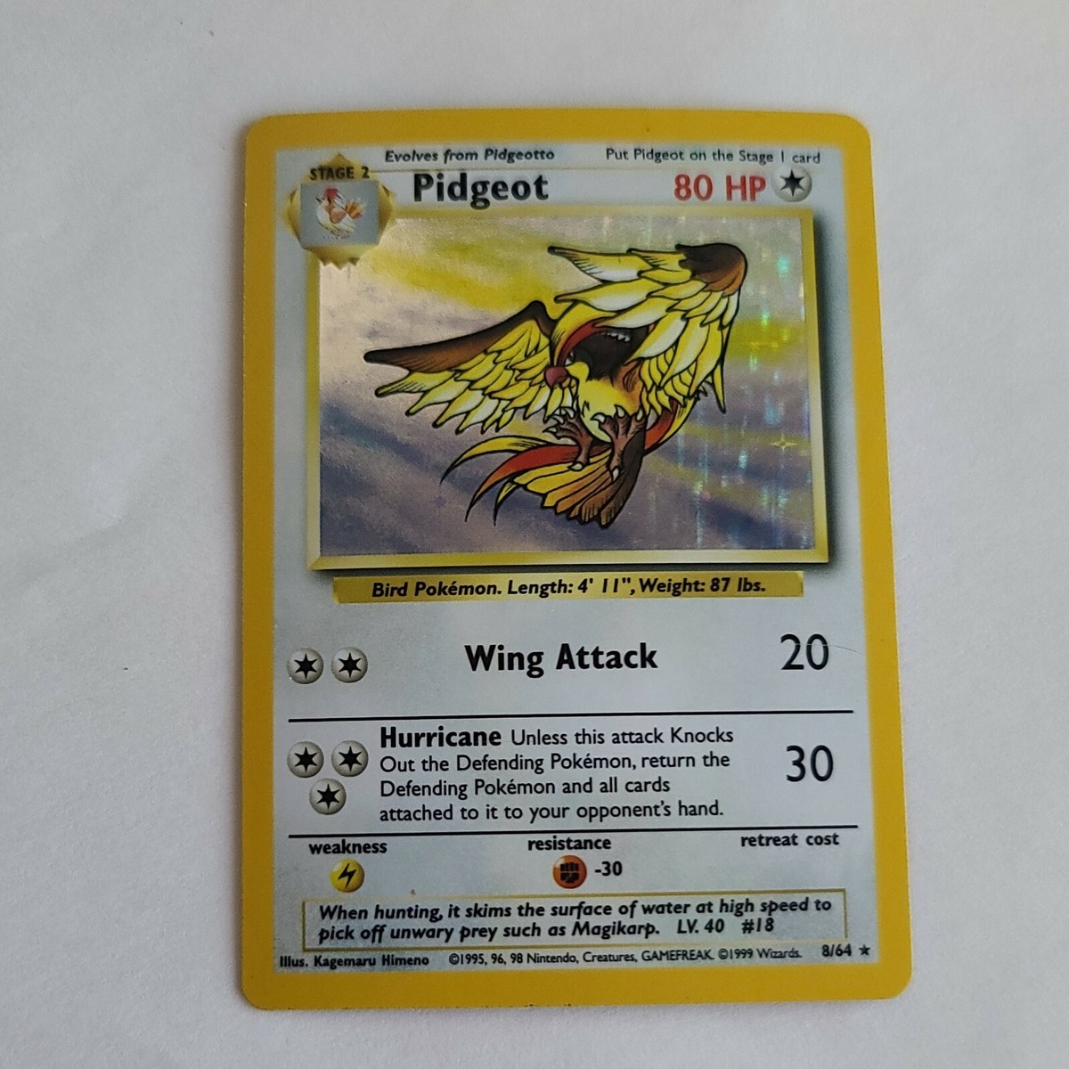 Pokemon PIDGEOT 8/64 ERROR NO SYMBOL JUNGLE SET HOLO Vtg Card
