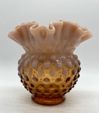 Fenton Cameo Opalescent Hobnail Glass Vase Rose Bowl Vase 4 inch