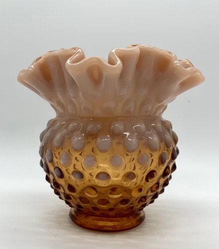 Fenton Cameo Opalescent Hobnail Glass Vase Rose Bowl Vase 4 inch