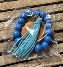 Faux Leather Beaded Wristlet Blue Keychain Craft Blank