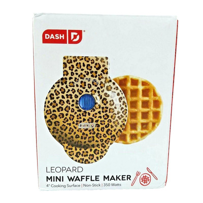 DASH Mini 4 inch Leopard Spots Waffle Maker Electric Get Cookin Good Lookin Box