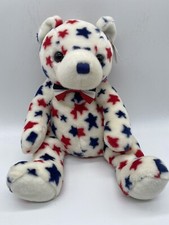 Ty Beanie Baby White Patriotic Bear 2003 Betsy Ross USA Red White Blue Stars