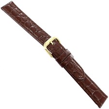 15mm deBeer Brown Handcrafted Leather Alligator Grain Stitched Band Regular