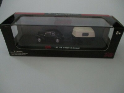 Malibu International VW 30 1937 with Caravan BLACK 1:87 HO Scale + Case NIB