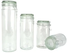 4 Coordinating Glass Storage Jars Canisters Containers Sealing Hinged Lids - New