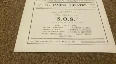 PLPS20 WERBUNG 5X8 ST JAMES THEATRE S.O.S - GRACIE FIELDS. GERALD DU MAURIER