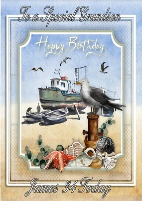 MAGNOLIA CARDS1 Personalised birthday card Seaside son grandson dad nephew brother husband